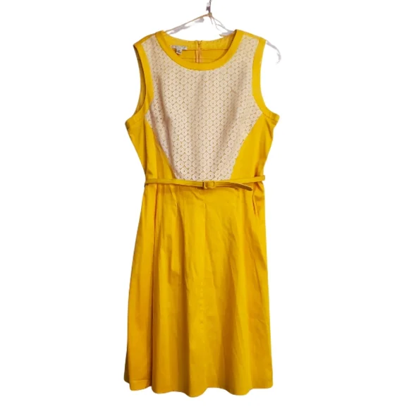 London style collection yellow A line belted dress Womens 16 NWT flare skirt - Picture 1 of 10